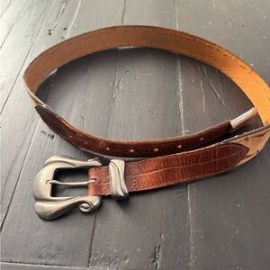 Elegant Brown Leather Women's Belt with Silver Buckle